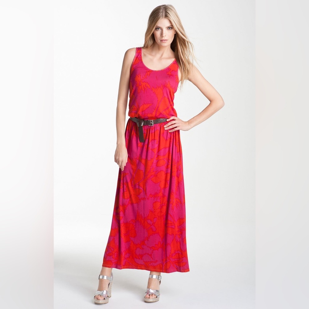 NWT Michael Kors Orange and Pink Sleeveless Tie waist Sundress 🌅